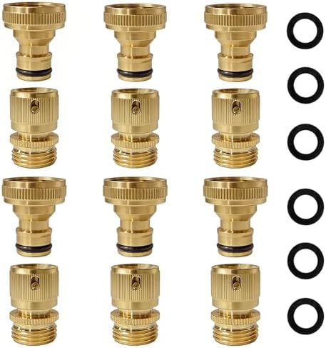 3/4 Inch GHT Solid Brass Garden Hose Quick Connect Fittings, Water Hose Connectors with Leak-Proof Seal for Outdoor Gardening and Cleaning Use (6, Gold) by Yoniccal