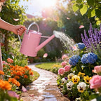 1.7 Gallon Pink Decorative Countryside Style Water Can with Removable Spout, Metal Watering Can for Garden Flower, Galvanized Watering Can for Outdoor Indoor Plants - Image 6