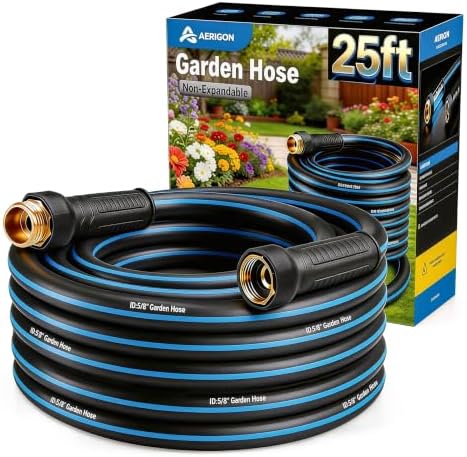Heavy Duty 5/8 in x 25FT Non-Expandable Garden Hose, Lightweight Rubber Hybrid Water Hose, Kink Resistant Flexible & Durable, Leak-Free 3/4" Brass Male to Female Fittings for Lawn Patio by Unknown