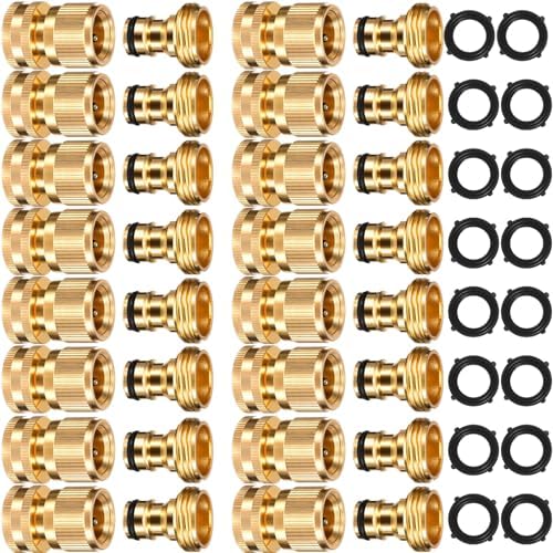 Therwen 16 Sets Garden Water Hose Quick Connector 3/4'', Brass Color by Therwen