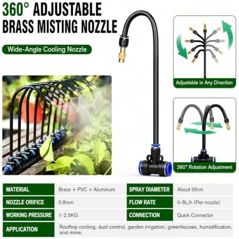Garden Misting System Tee Nozzle - Greenhouse Humidifier Atomizer Watering Kit for Efficient Irrigation & Plant Care, Perfect for Outdoor & Indoor Use - Image 3