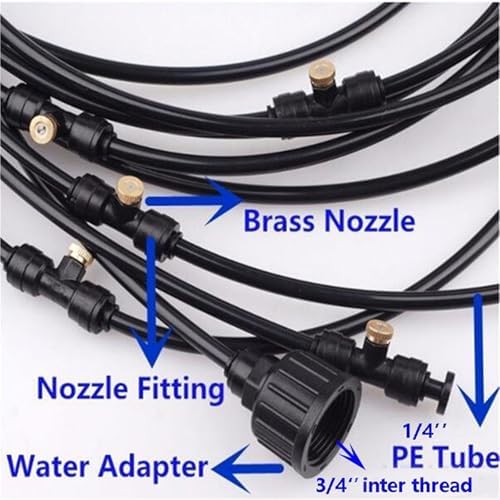 Outdoor Misters Cooling System with Transparent Hose, Brass Fog Nozzles - Image 4