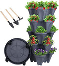 DUNCHATY Stackable Planter, Vertical Garden Planter with Wheels and Tools, Self Watering Strawberry Indoor/Outdoor 5 Tier Tower Herb for Growing Vegetables Succulents, Dark Gray by DUNCHATY