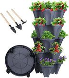 DUNCHATY Stackable Planter, Vertical Garden Planter with Wheels and Tools, Self Watering Strawberry Indoor/Outdoor 5 Tier Tower Herb for Growing Vegetables Succulents, Dark Gray by DUNCHATY
