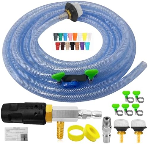 Adjustable Long Range Nozzle for Pressure Washer, Downstream Injection Spray Nozzle Kit 4–4.5 GPM, External Chemical Injector w/1/4" Quick Connect,15FT Hose,Shut-Off Valve & Filter,2500–4000 PSI. by Unknown