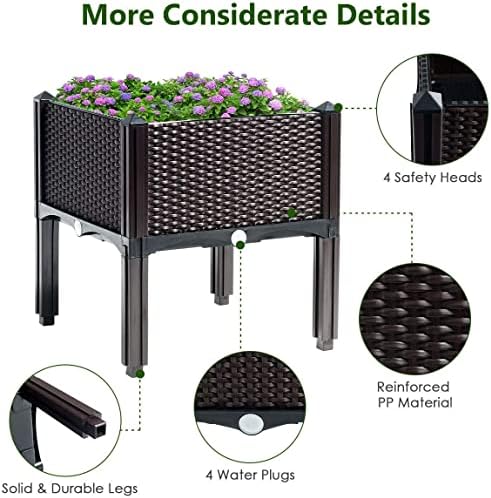 GRAFFY Set of 4 Raised Garden Bed Kits, Elevated Garden Beds with Self-Watering Design, Raised Garden Boxes for Flowers Vegetables and Herbs, Planting Box Container for Patio Yard Balcony (Brown) - Image 4