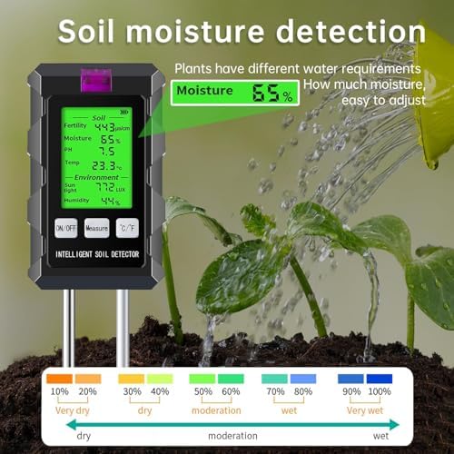 6-in-1 Soil Tester, Soil Moisture Meter with pH Meter, Soil Moisture, Environment, Sunlight, Humidity, Fertility for Agriculture, Gardening and Outdoor Plants (2 *AAA Battery Needed) - Image 4