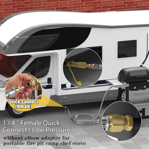 NQN 18 FT Quick Connect Propane Hose for RV to Gas Grill, RV Quick Connect with 1/4" Safety Shutoff Valve, LP Quick Disconnect Propane Hose with Elbow Adapter for Blackstone 17"/22" Griddle - Image 5