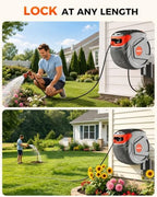 100FT 1/2 Inch Retractable Garden Hose Reel Wall-Mounted 180° Swivel 9-Patern Nozzle Automatic Slow Return Any Length Lock Hose Reels for Homeowners Garden Farm - Image 5