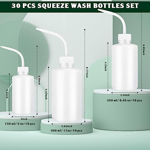 Dandat 30 Pcs Tattoo Squeeze Bottle, Lab Wash Bottle Plastic Safety Water Squirt Lash Rinse Cleaning Succulent Watering Irrigation Bottles for Indoor Plants (150ml，250ml，500ml,White) - Image 2