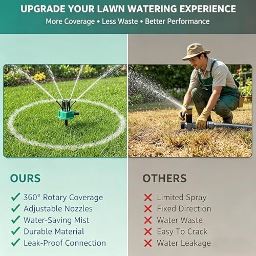 360° Multi-Directional Lawn Sprinkler, 2026 New Precision Garden Irrigation with Flexible Spray Nozzles, Stable Rotating Water Sprinkler, Flower Shape Spray Head for Hose Yard Grass (1pcs+5m Hose) - Image 6