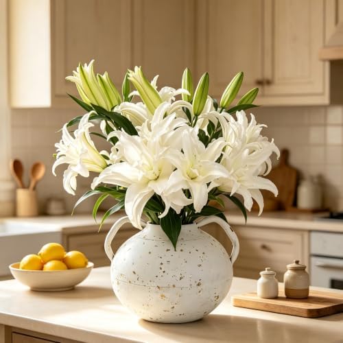 Vintage Flower Vase with Handle Rustic Distressed White Vase Farmhouse Decorative Jug Vase for Home, Living Room, Wedding, Shelf, Table Centerpiece Entryway Decor (White) - Image 4