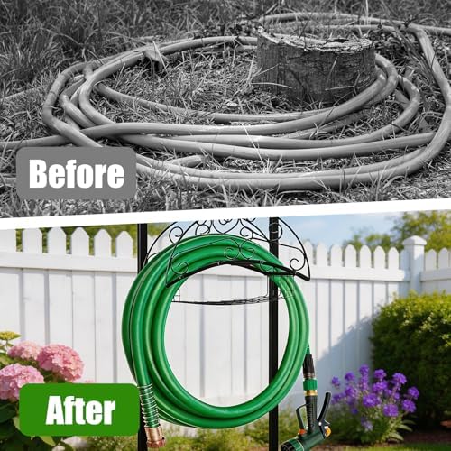 Freestanding Garden Hose Holder with Storage Basket, Black - Image 4