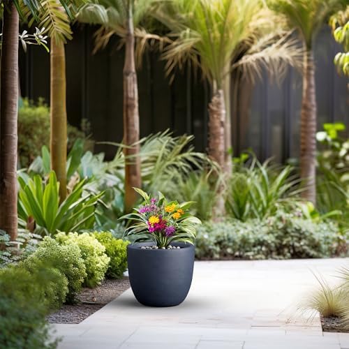 Kante Accent Round Bowl Charcoal Concrete Planter 14" Dia, Outdoor - Image 6
