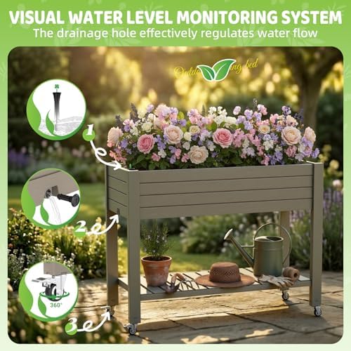 Vixzen Raised Garden Bed Outdoor,Reinforced Large Planter Box with Wheels & Storage Shelf,Mobile Planter Bed Box for Backyard, Patio, Balcony (Light Brown, 21Gal（43.31"×17.72"×33.66"）) - Image 4