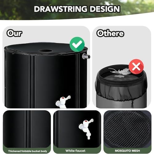Collapsible Rain Barrel 100-Gallon, Portable PVC Rainwater Collection Tank with Spigots and Overflow Kit, Foldable Water Storage Container for Garden, Lawn and Outdoor Use - Image 6
