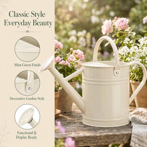 1 Gallon Metal Watering Can for Indoor Outdoor Plants, Warm White - Image 7