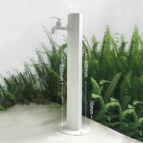 304 Stainless Steel Cylindrical Vertical Garden Water Column with Hose Stand,Outdoor Anti-Freeze Faucet Watering Fountain Irrigation Post,Yard White A Style - Image 2
