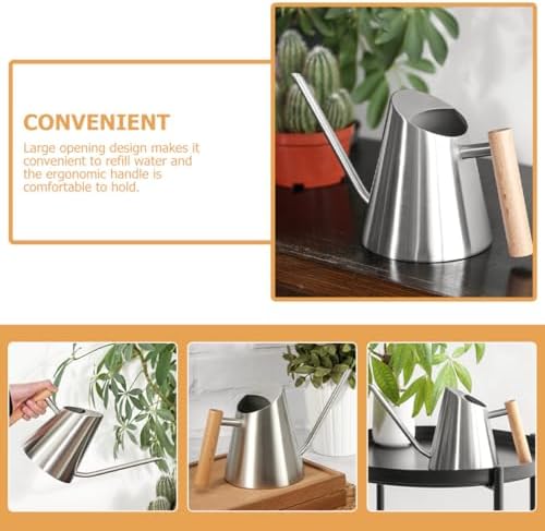 Long Spout Watering Can for Indoor Plants and Bonsai Gardening, 900ml Stainless Steel Pot with Wooden Handle, Seedling Watering Can for Home Balcony Plant Care - Image 3