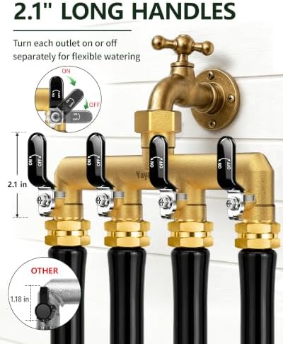 4-Way Garden Hose Splitter, Heavy-Duty Brass, 3/4" GHT, Black - Image 6