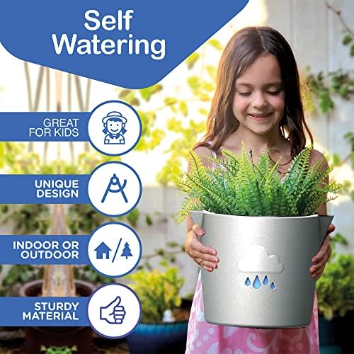 King's Gardening Clever Pot - Self Watering Pot for Indoor Outdoor Use, Animated Cloud Water Level Indicator, UV Resistant Planter, Ideal for Flowers, African Violets, and More 8" (Pearl Cloud) - Image 2