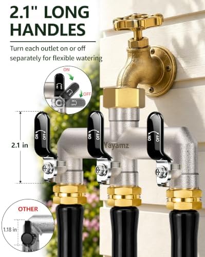 3-Way Garden Hose Splitter, Heavy-Duty Brass, 3/4" GHT, Black - Image 6