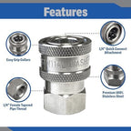 Essential Washer Stainless Steel ¼” Quick Connect Female NPT | Pressure Washer Quick Connect Fittings | 5000 PSI | Set Of 6 - Image 3