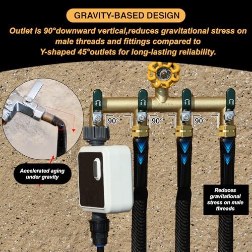 4 Way Garden Hose Splitter, 3/4" GHT Outdoor Water Spigot Splitter - Image 5