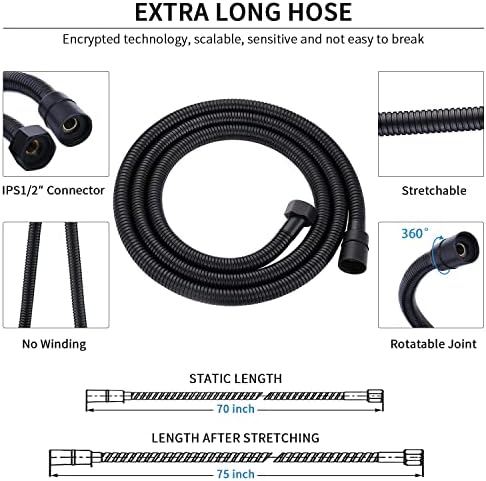 G-Promise High Pressure 6 Mode Hand Held Shower Head with Extra Long Hose - Image 4