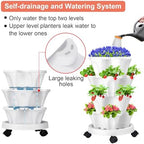 GameXcel Vertical Planter Tower - 4 Tier Stackable Garden Planters with Wheels and Tools Plant Pots for Strawberry Herb Flower and Vegetable Indoor Outdoor Use White - Image 3