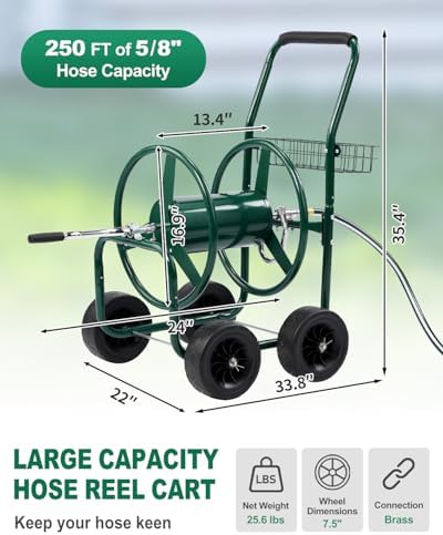 Outvita 250 FT Duty Hose Reel Cart, 4 PU Wheel Garden Storage Cart, Green - Image 4