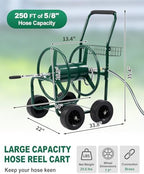 Outvita 250 FT Duty Hose Reel Cart, 4 PU Wheel Garden Storage Cart, Green - Image 4