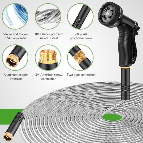 Rcfunkid Garden Hose 125FT No-Kink Metal Hose With 10 Function Nozzle Tough - Image 2
