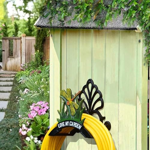 Decorative Garden Hose Holder,Hose Hanger,Heavy Duty Cast Iron Garden Yard Water Pipe Holds,Wall Mounted Hose Butler,Hose Rack Reel,50FT 75FT 100FT Water Hose Bulter Storage (Butterflies) - Image 5