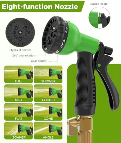 100ft Garden Hose，Non-Expandable Water Hose with 8 Function Spray Nozzle, Burst-Resistant，Kink-Free，Lightweight，Durable & Flexible 3/4" Garden Hose for Gardening, Yard，Lawn, Car Washing - Image 2