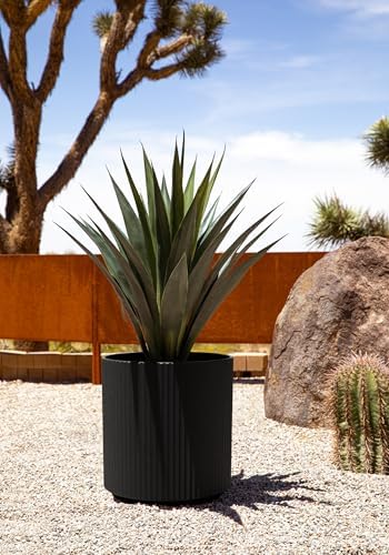 Veradek Mason Series Demi Planter - Large Round Planter for Indoor or Outdoor Patio/Balcony | Made from Plastic & Concrete with Drainage Holes | Modern Décor for Flowers, Trees, Tall Plants - Image 6