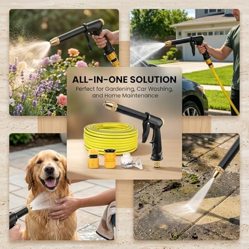 Multifunctional Car Wash Tool,Adjustable Hose Nozzle Heavy Duty with 16X Flow Boost,360° Adjustable Water Sprayer for Car Patio and Garden (H2 Long Spray Gun + 3 Connectors + 16.5FT(5m) Hose) - Image 5