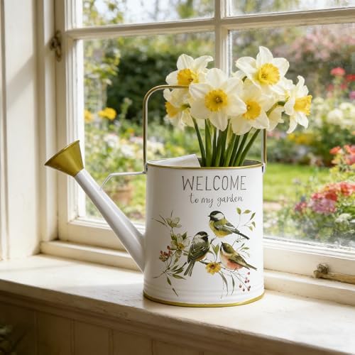 Vintage Decorative Metal Watering Can - Welcome to My Garden with Charming Bird & Floral Design, Rustic Farmhouse Watering Pot Planter for Indoor/Outdoor Plant Care - Image 4