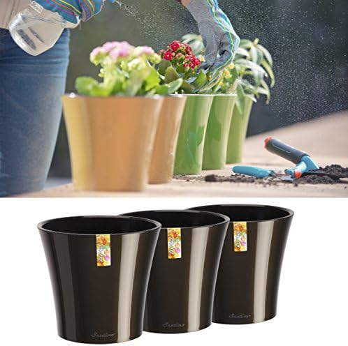 Santino, Self Watering Planters Arte 7.7 Inch Black-Gold/Black, Indoor Flower Pots for All House Plants, Flowers, Herbs, Succulents, Set of 3 by Smart+Planters
