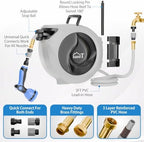 USA Based Retractable Garden Hose Reel, 1/2 in x 50 ft Quick Connect 10-Pattern Sprayer, Wall Mounted Auto Self Retracting Water Hose Reels, UV Resistant Automatic Rewind 180° Mount | Gray - Image 4