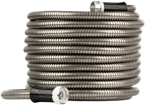 Stainless Steel Garden Hose 100 ft Outdoor Heavy Duty Flexible Metal Water Hose, Non Kink, Leak Proof, Tear and Puncture Resistant, Rust and Corrosion Free, 1/2” Diameter by Kings County Tools by KingsCountyTools