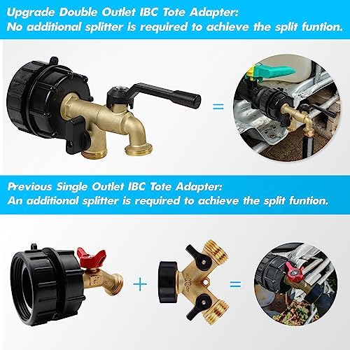 Upgrade Double Outlet IBC Tote Fittings, 275 330 Gallon IBC Tote Tank Hose Adapter 2.44" Fine Thread Water Tote Tank Hose Adapter, IBC Tote to Garden Hose Adapter for IBC Tote Water Tank - Image 2
