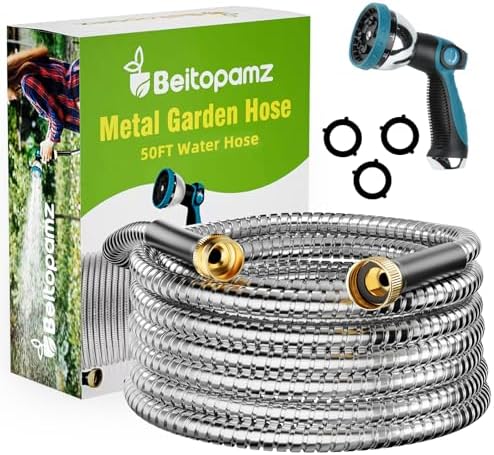 Beitopamz Metal Garden Hose 50 ft with Nozzle, Stainless Steel by BeitopamzGardenHose