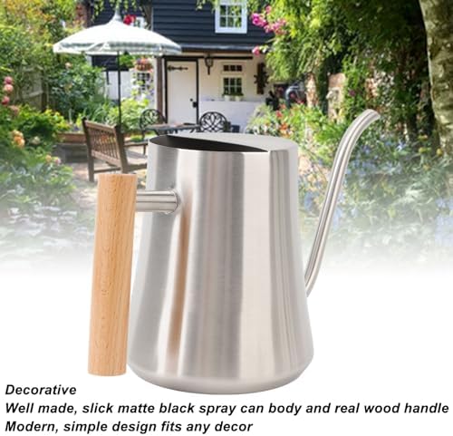 Indoor Watering Can, Stainless Steel Wooden Handle Watering Pot with Long Spout, Cute Decorative Metal Gardening Small Water Ca for Hanging Plants, Wall Plants (Sanding) - Image 4