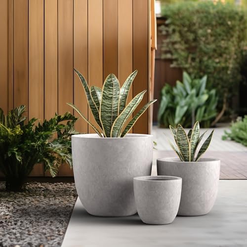 Kante Set of 3 CON Gray Concrete Bowl Planters 18" 14" 10" Dia - Image 5
