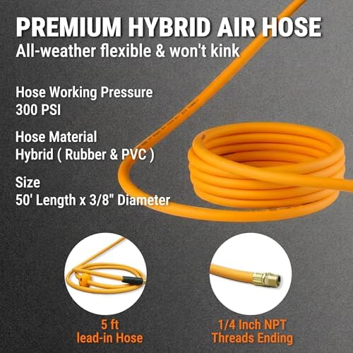 Retractable Air Hose Reel, 3/8" x 50FT EPDM Rubber Air Hose, 300PSI Max, Auto-Rewind & Length-Lock, 1/4" NPT Fitting, Ceiling/Wall Mount Heavy Duty Dual Arm Steel Reel for Workshop/Garage - Image 7