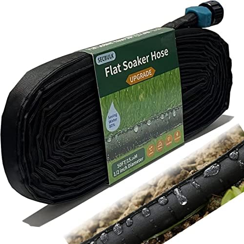 Secbulk 2026 Flat Soaker Hose 50 ft for Garden, 50' Linkable Drip Hose Diy Garden Irrigation System Saving 80% Water, Dual-layer Leak-free Design Water Hose with Holes by Secbulk