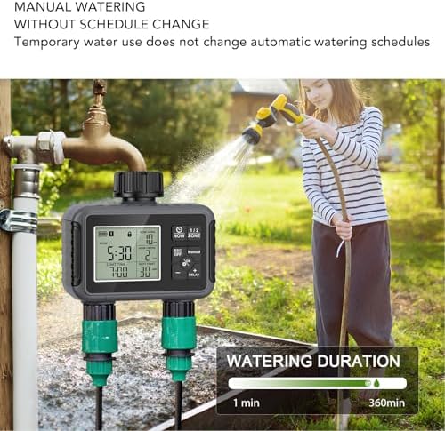 banapoy Sprinkler Timer, Outdoor 2 Zone Water Hose Timer, Sprinkler Irrigation Controller for Lawn Yard Garden Automatic Watering Compatible with 3/4-1/2 Inch Faucet - Image 3
