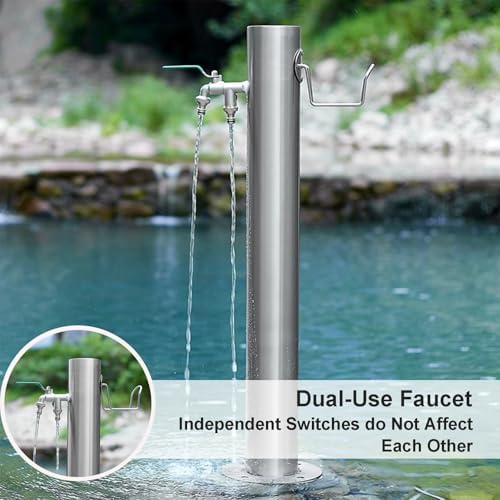 Stainless Steel Cylindrical Water Column, Freestanding Hydrant with Faucet, Garden Hose Holder for Courtyard Irrigation Washing Villa Decoration(86x20.5cm/34x8in) - Image 3
