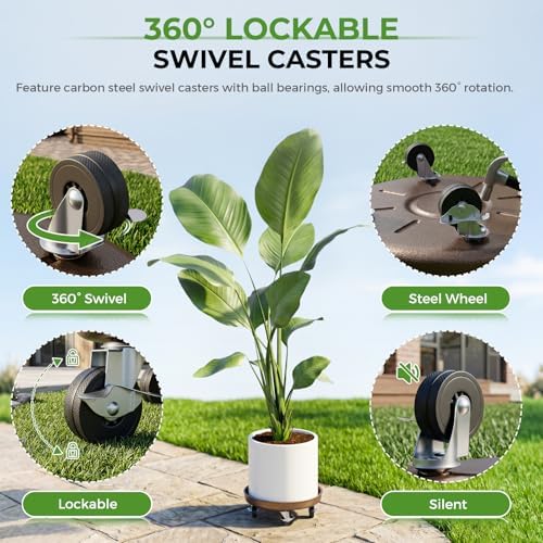 Plant Caddy With Wheels 14" Metal Plant Saucers for Indoors 390 Lb Capacity - Image 4